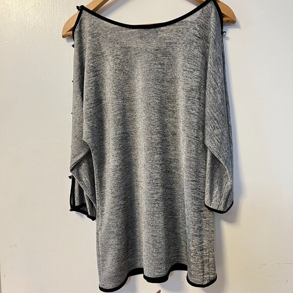 Joseph Ribkoff Silver Metallic Melange Black Tunic Cold Shoulder Sparkle Buttons - Picture 8 of 11